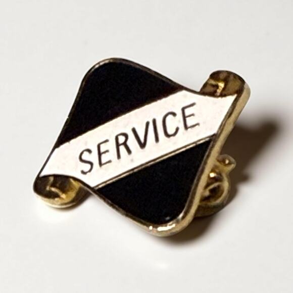 VTG Service Pin Gold Tone Black White Enamel High School Jacket Commemorative - Picture 1 of 4